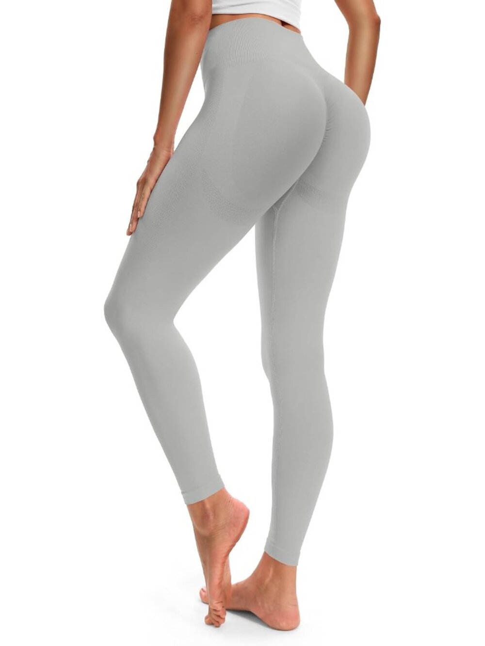 Women's Silver Gray Pull On High Waisted Seamless Yoga Workout Leggings Pants